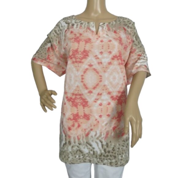 Amanda Green Coral and Taupe Aztec Animal Print Tunic Top - Picture 1 of 6
